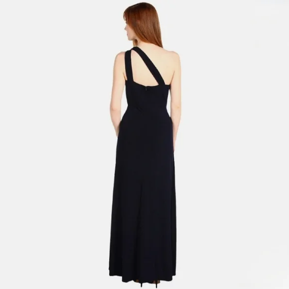 David Meister Dress Gown Maxi Dark Blue One Shoulder Crystal Wedding 2 - Picture 6 of 16